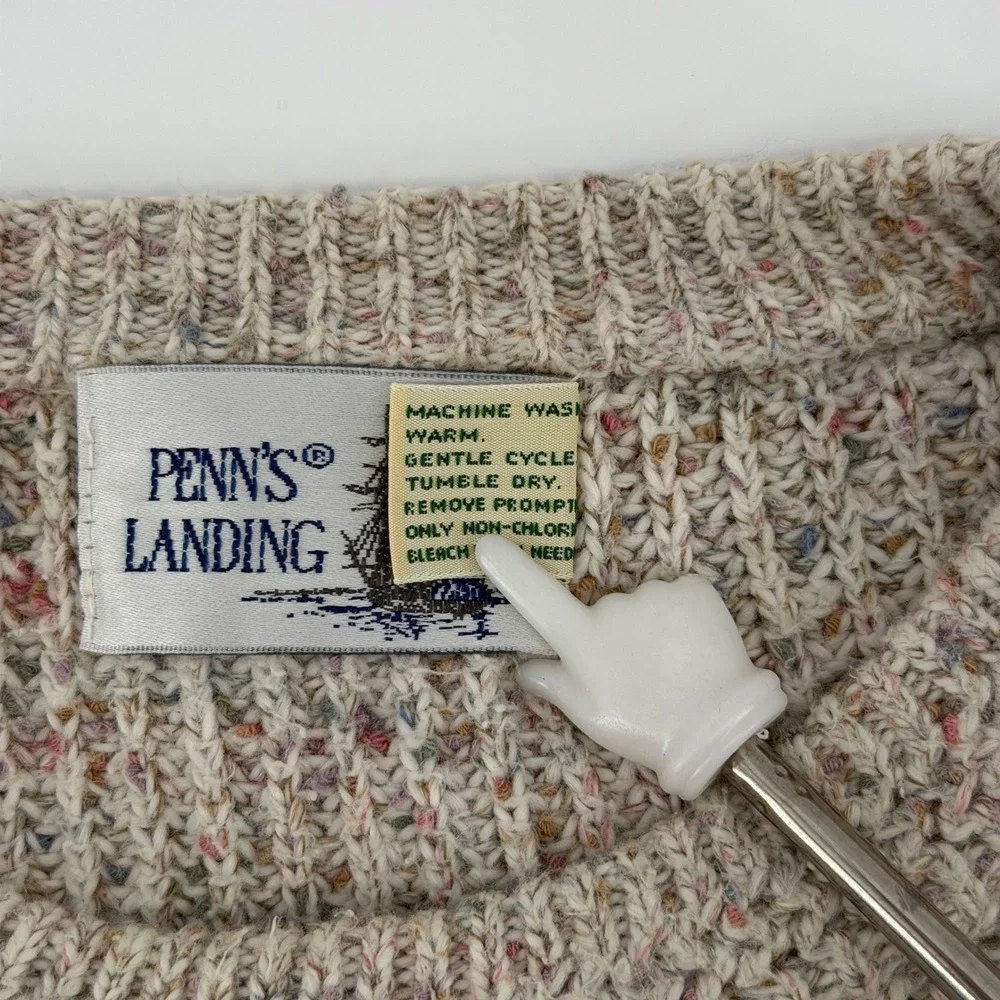 Vintage‎ Penn's Landing Crewneck Sweater Mens M Oatmeal Speckled Ribbed Knit USA